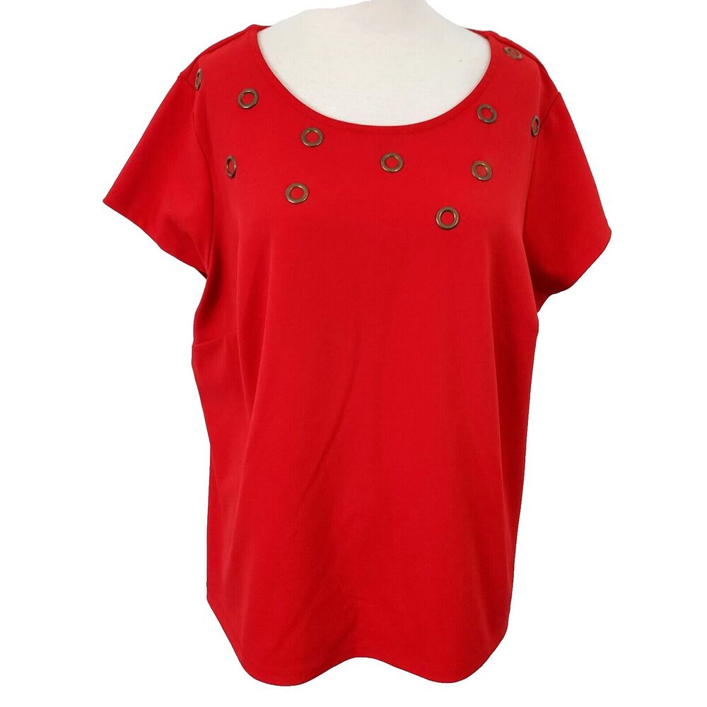 CB Christopher Banks Shirt Top Womens Plus Size 3X Stretch Red Short Sleeves